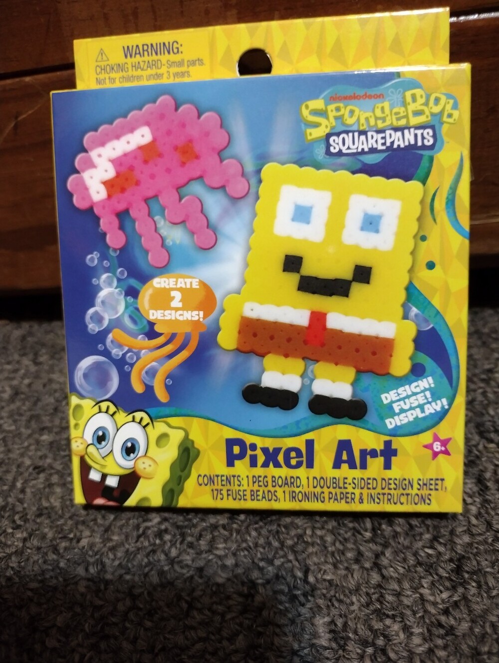 SpongeBob Squarepants Pixel Art Fuse Bead Kit - Yellow, Pink, Blue, Black, White